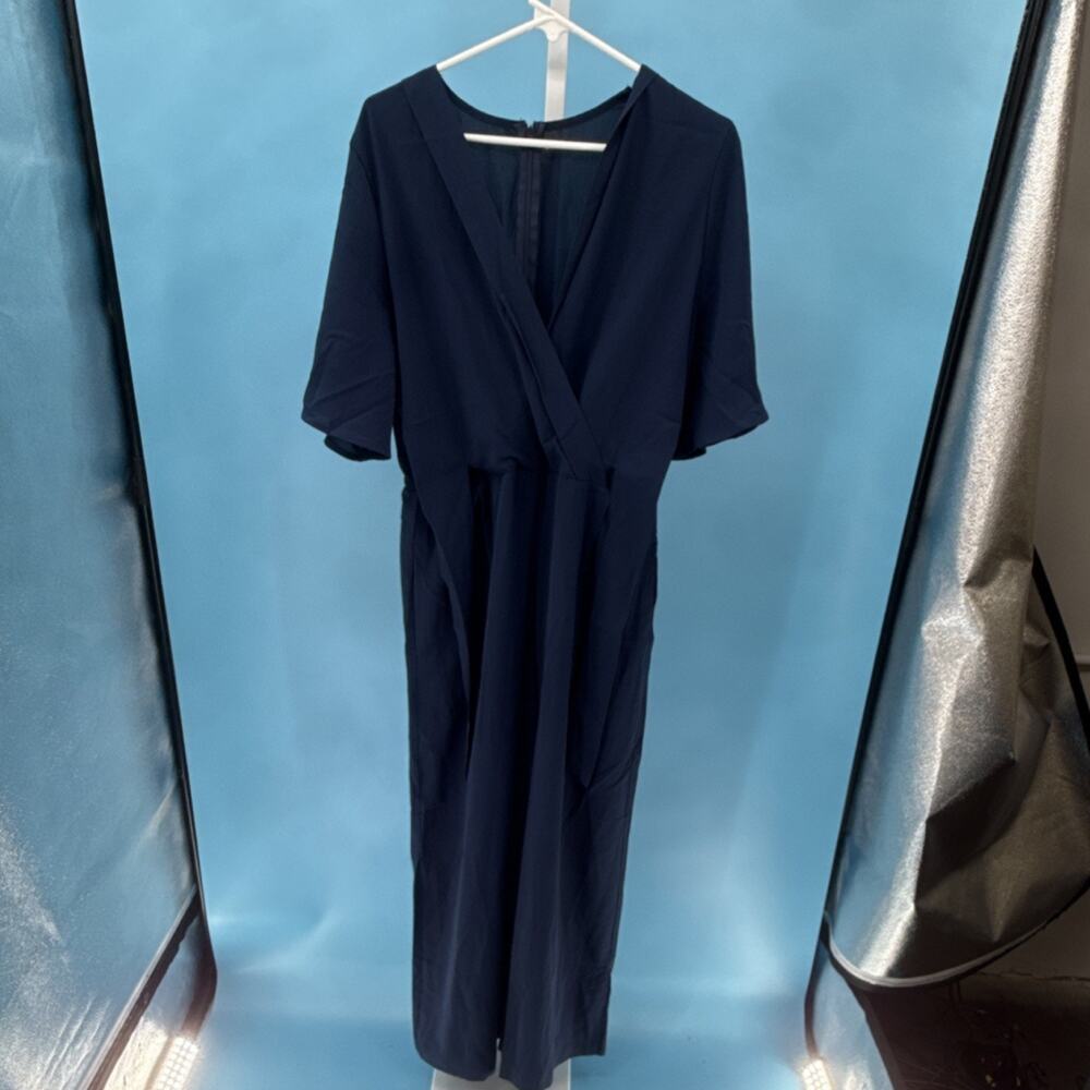 Women's Navy V-Neck Long Maxi Dress Short Sleeve Solid J4A122 Size XL